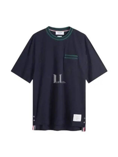 Pointelle Cotton Short Sleeve T-Shirt Navy - THOM BROWNE - BALAAN 2