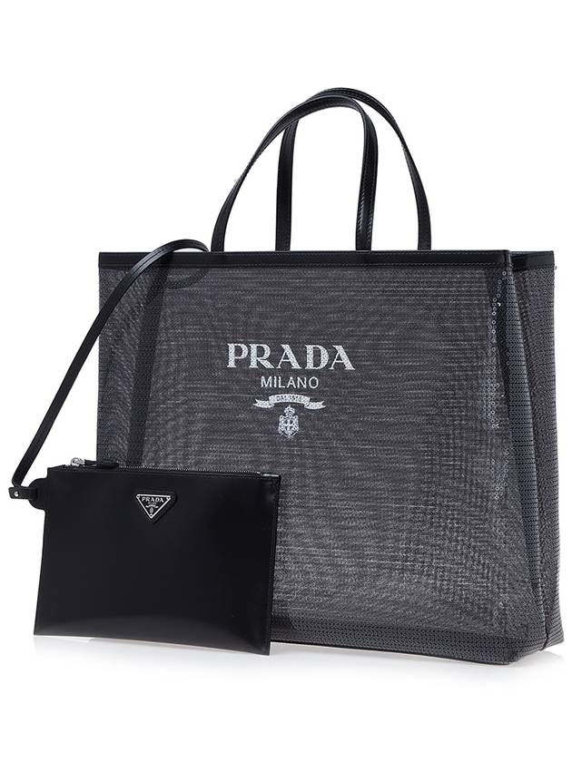 sequin mesh tote bag black - PRADA - BALAAN.