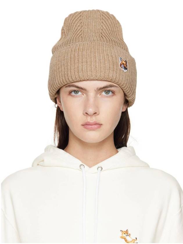 Fox Head Patch Ribbed Beanie Beige - MAISON KITSUNE - BALAAN 7