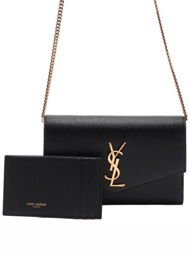 Monogram Uptown Chain Embossed Leather Long Wallet Black - SAINT LAURENT - BALAAN 3