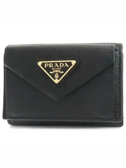 Saffiano Triangle Logo Flap Half Wallet Black - PRADA - BALAAN 2