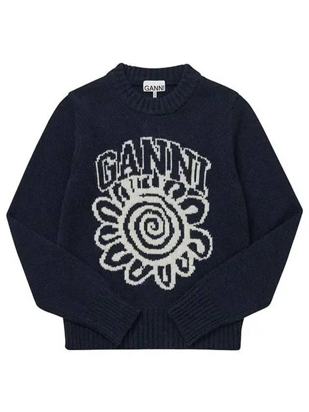 Women's Graphic O-neck Knit Top Sky Capton - GANNI - BALAAN 2