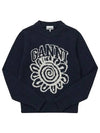 Women's Graphic O-neck Knit Top Sky Capton - GANNI - BALAAN 2