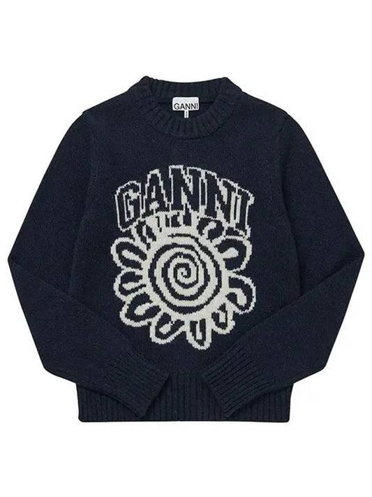 Women's Graphic O-neck Knit Top Sky Capton - GANNI - BALAAN 2