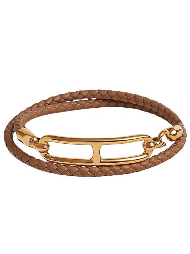 Roulis Double Tour Leather Bracelet Gold Brown - HERMES - BALAAN 2