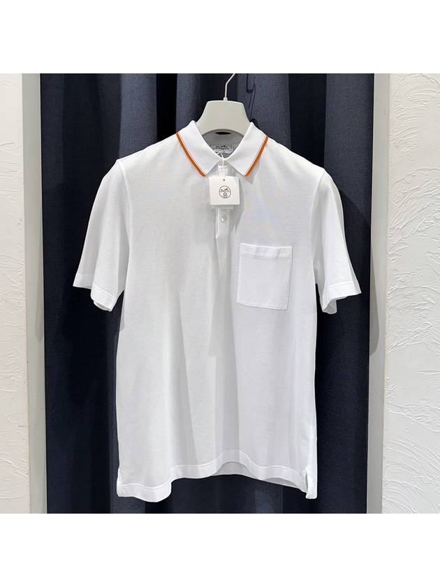 Men Piqures sellier Cotton Polo Shirt White - HERMES - BALAAN 5