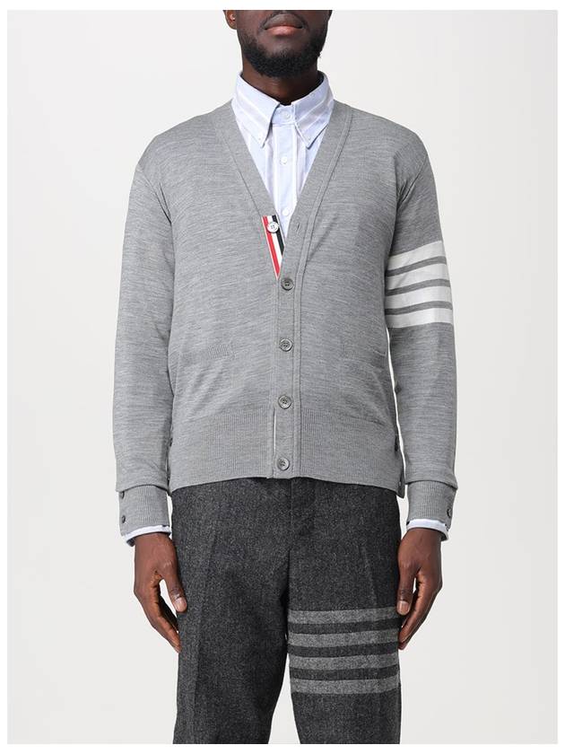 Men's Sustainable Classic Diagonal Wool Cardigan Pale Grey - THOM BROWNE - BALAAN 4