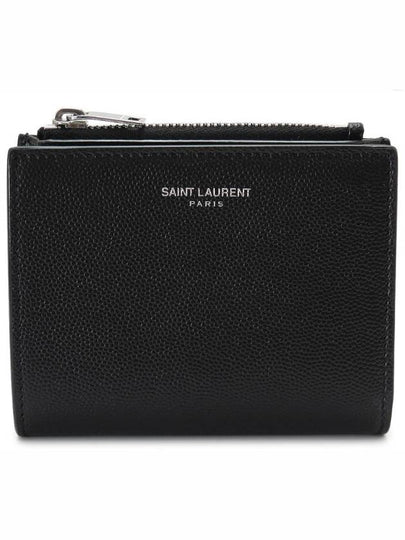 Grain de Poudre Embossed Leather Zipper Card Wallet Black - SAINT LAURENT - BALAAN 2