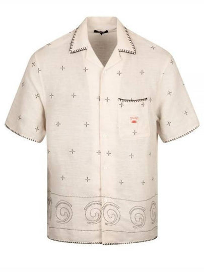 Men's Ronin Linen Button Down Short Sleeve Shirt Ivory - MALBON GOLF - BALAAN 2