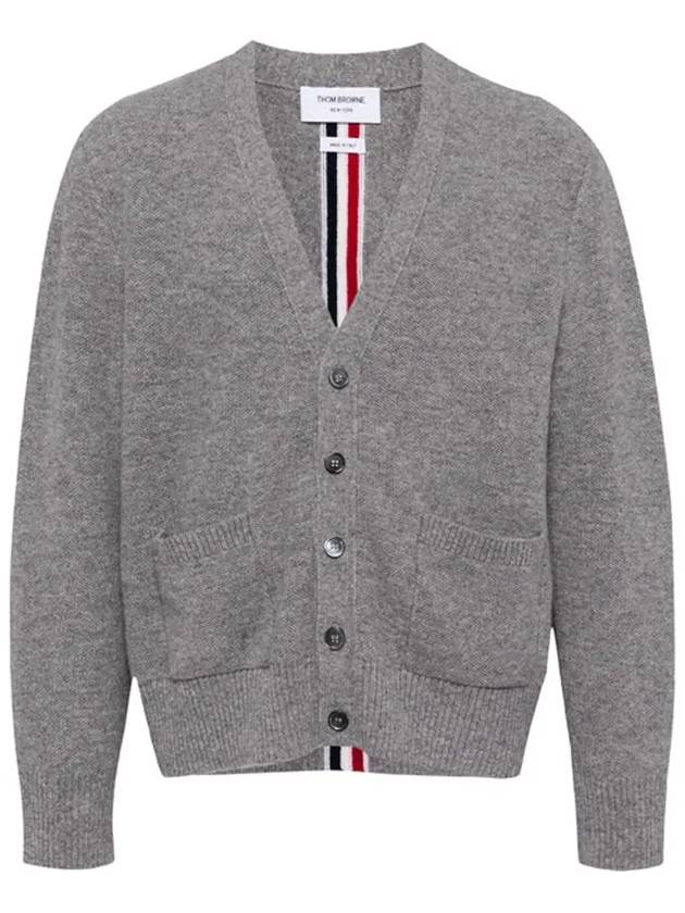 Brushed Effect Virgin Wool Cardigan Grey - THOM BROWNE - BALAAN 3