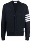 4 Bar Open Raschel Stitch V Neck Cardigan Navy - THOM BROWNE - BALAAN 2