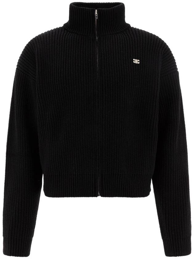 Triomphe Trucker Ribbed Wool Cardigan Black - CELINE - BALAAN 1