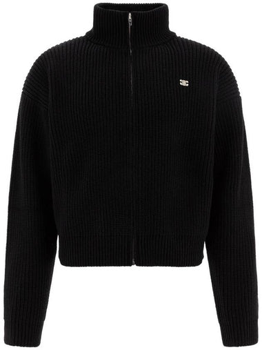 Triomphe Trucker Ribbed Wool Cardigan Black - CELINE - BALAAN 1