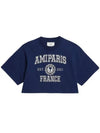 Embroidered Logo Crop Short Sleeve T-shirt Navy - AMI - BALAAN 1