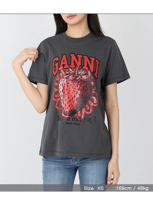 Strawberry Short Sleeve T-Shirt Ash Grey - GANNI - BALAAN 9