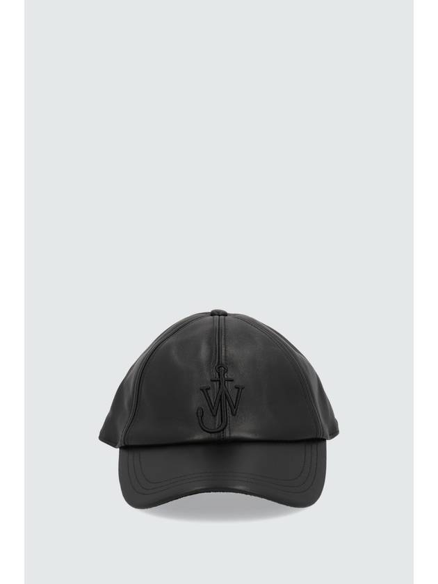 Embroidered Logo Leather Baseball Cap Black - JW ANDERSON - BALAAN 1