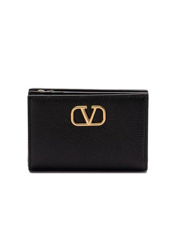 Garavani V Logo Signature Half Wallet Black - VALENTINO - BALAAN 1