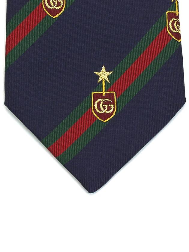 Men's Web Crest Silk Tie Navy - GUCCI - BALAAN 4