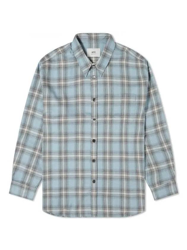 Paris Check Long Sleeve Overshirt Feather Blue - AMI - BALAAN 1