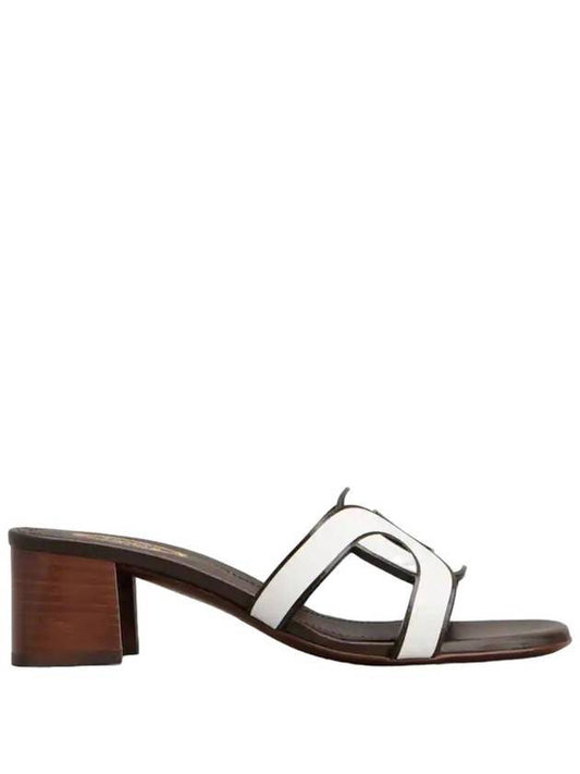 Cut Out Logo Detail Leather Sandal Heels White - TOD'S - BALAAN 1