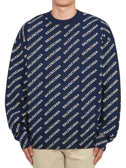 Allover Logo Crew Sweatshirt Navy - BALENCIAGA - BALAAN 2