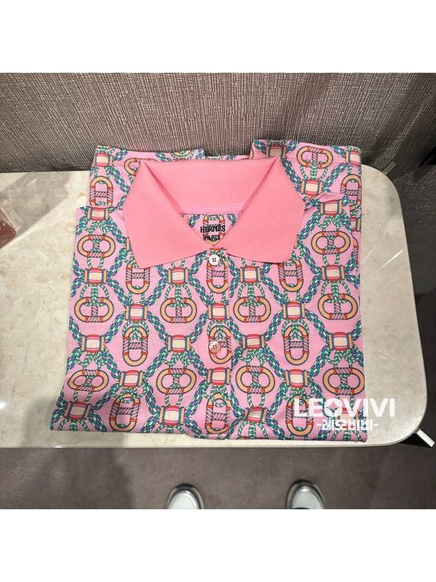 Women's T-Shirt Canoe Print Polo Neck Short Sleeve T-Shirt Rose Pop 36 H3E4602DB7I36 - HERMES - BALAAN 3