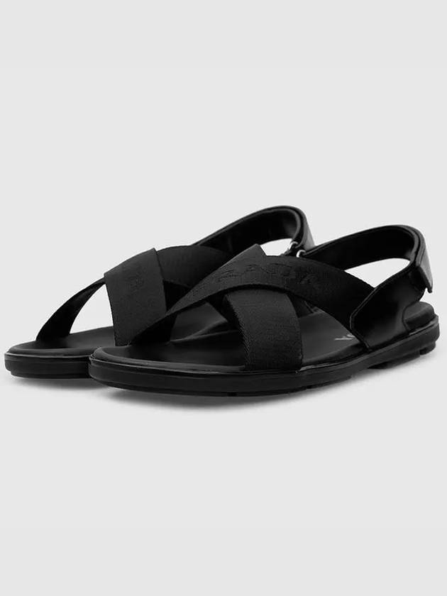 Logo Strap Cross Nylon Sandals Black - PRADA - BALAAN 5