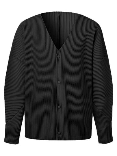 V neck long sleeve pleated cardigan black - MONPLISSE - BALAAN 2