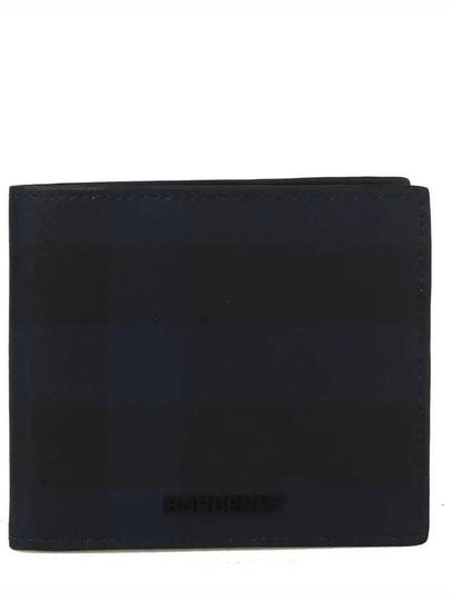 Check Half Leather Half Wallet Navy - BURBERRY - BALAAN 2