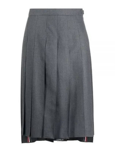 Super 120S Twill Below Knee Pleated Skirt Medium Grey - THOM BROWNE - BALAAN 2