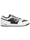 Men's Downtown Triangle Logo Leather Low Top Sneakers Black White - PRADA - BALAAN 3