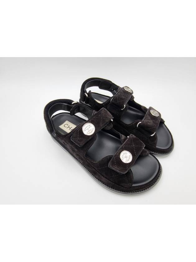 Suede Velcro Sandals Black - CHANEL - BALAAN.