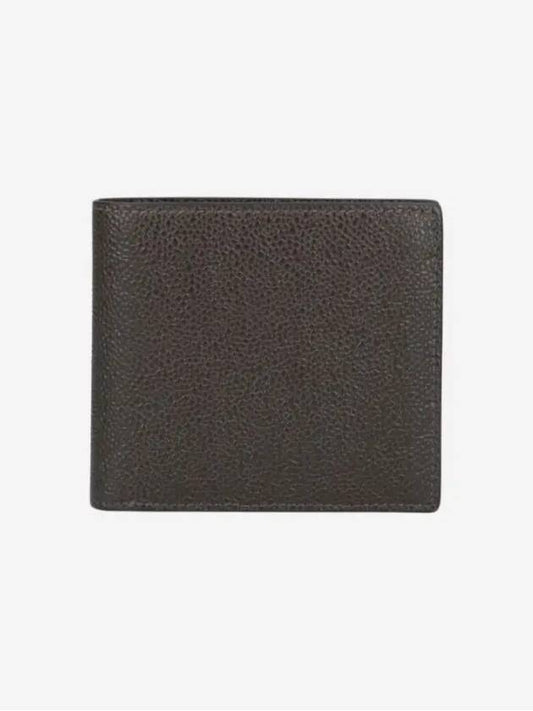 Pebble Grain Leather Half Wallet Dark Brown - THOM BROWNE - BALAAN 2