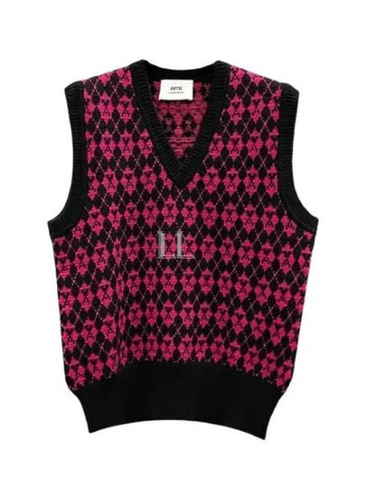 Men's Heart Logo Knit Vest Black Purple - AMI - BALAAN 2