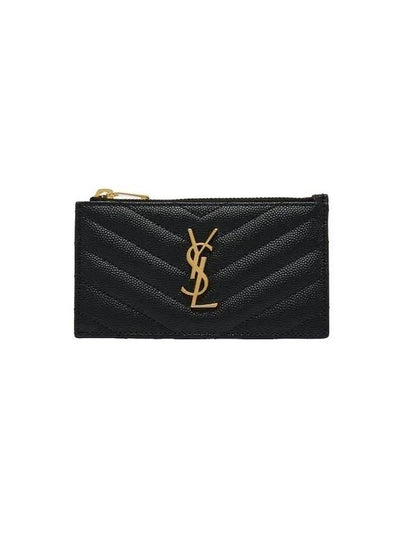 Monogram Fragment Zipper Card Wallet Black - SAINT LAURENT - BALAAN 2