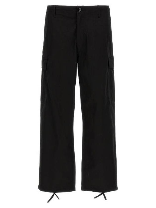 Paris Label Flap Pocket Workwear Cargo Cotton Straight Pants Black - KENZO - BALAAN 1