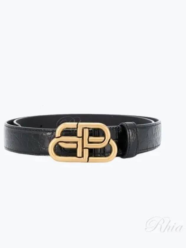 Women's Crocodile Embossed BB Buckle Thin Belt Black - BALENCIAGA - BALAAN 2