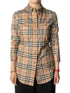 Button Down Collar Vintage Check Stretch Cotton Long Sleeve Shirt Beige - BURBERRY - BALAAN.