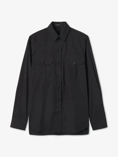 Oversized Flap Wrap Pocket Cotton Shirt Black W5002R03BLK - WARDROBE.NYC - BALAAN 1