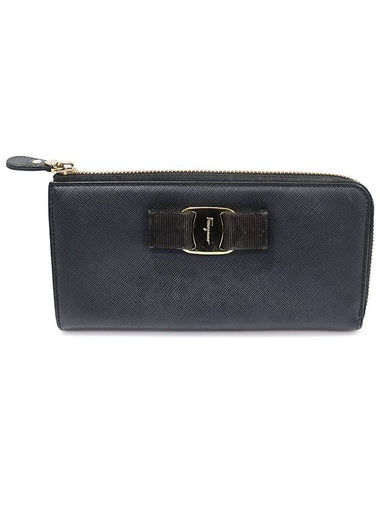 22 C124 Black Saffiano Leather Gold Plated Vara Half Zip Continental Long Wallet - SALVATORE FERRAGAMO - BALAAN 1