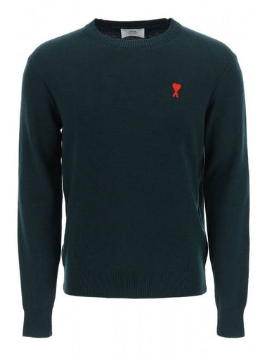 Men's Mini Heart Logo Merino Wool Knit Top Green - AMI - BALAAN 1