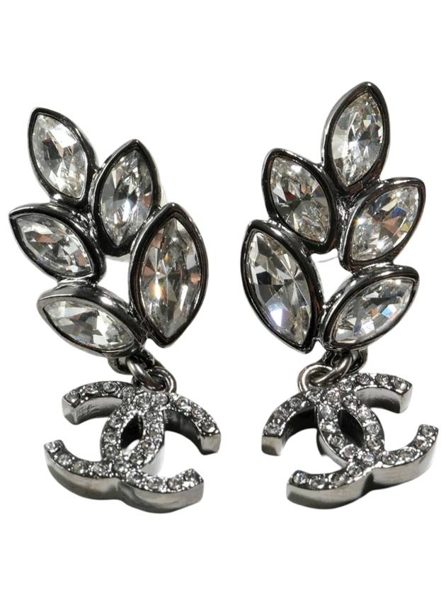 CC logo crystal leaf earrings silver - CHANEL - BALAAN 1