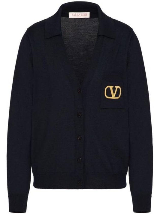 Garavani V logo wool cardigan navy - VALENTINO - BALAAN 1