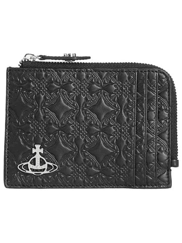 Common Embossed Zipper Card Wallet Black - VIVIENNE WESTWOOD - BALAAN 1