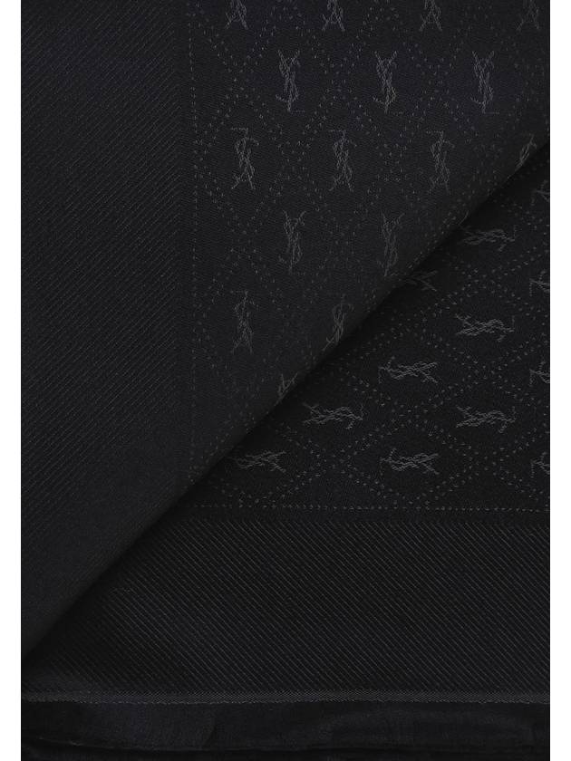 YSL Monogram Wool Jacquard Silk Cotton Large Muffler Black Dark Gray - SAINT LAURENT - BALAAN.