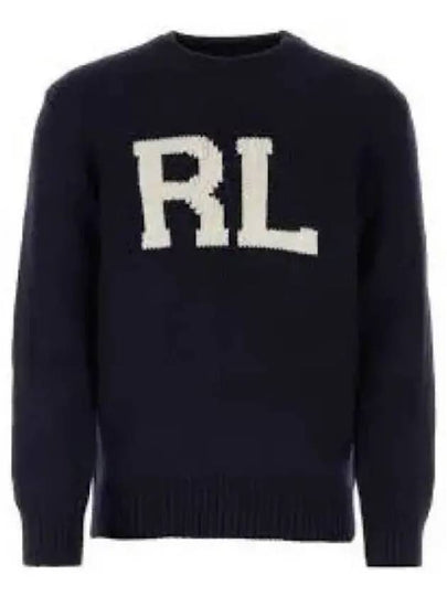 Intarsia Knit RL Logo Wool Sweater Hunter Navy - POLO RALPH LAUREN - BALAAN 2