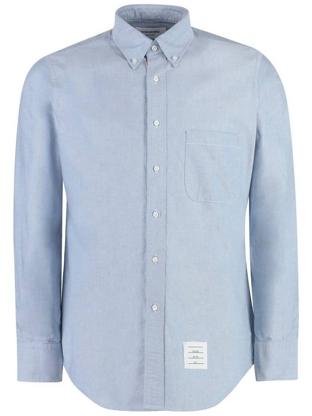 Men's Logo Patch Classic Cotton Long-Sleeved Shirt White Light Blue - THOM BROWNE - BALAAN 2