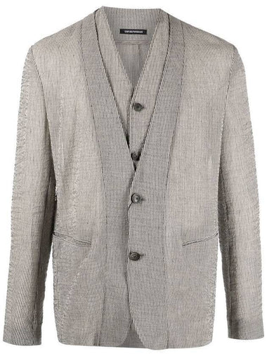 Striped Linen Jacket Grey - EMPORIO ARMANI - BALAAN 1