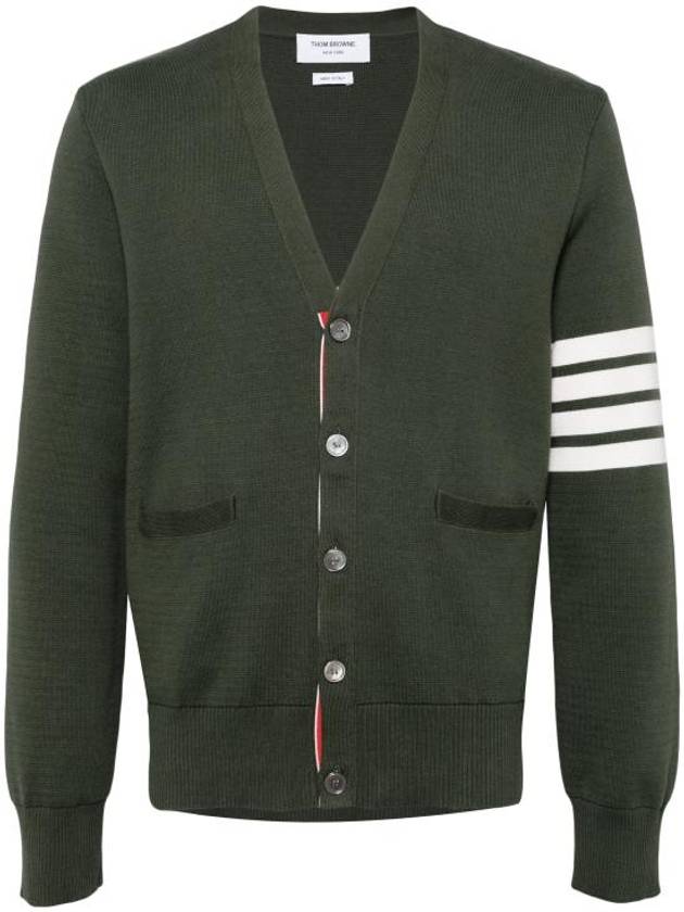 Milano Stitch 4 Bar Cardigan Dark Green - THOM BROWNE - BALAAN 2