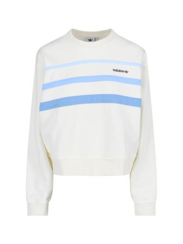 80S Ribbed Crew Neck Cotton Sweatshirt Off White Clear Sky - ADIDAS - BALAAN 1